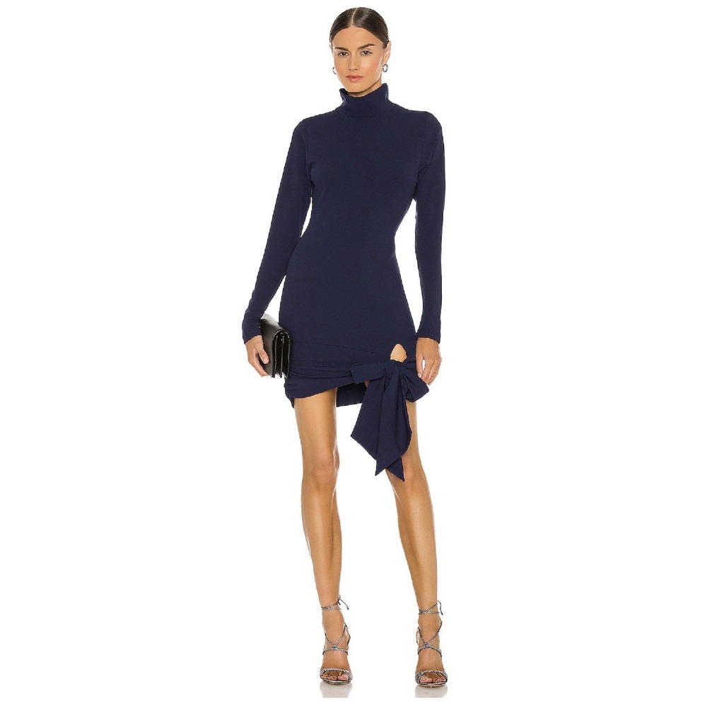 Lovers & Friends Revolve Hip Tie Sz S Turtleneck Mockneck Navy Cocktail Dress